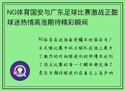 NG体育国安与广东足球比赛激战正酣球迷热情高涨期待精彩瞬间